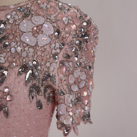 Vtg Stenay NWOT Pink Sequin Beaded Rhinestone Party Cocktail Wedding Dress S - Picture 4 of 13